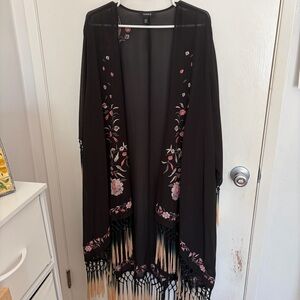 Torrid Black Floral Fringe Kimono